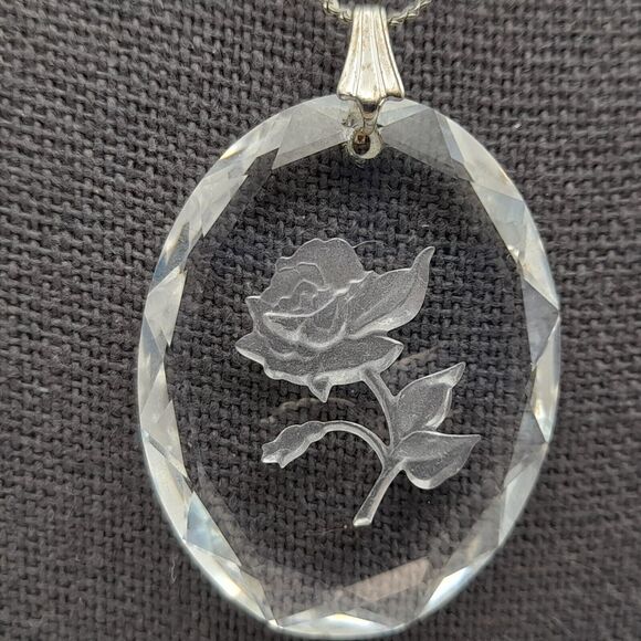 Vintage Reverse Intaglio Rose Crystal Pendant Necklace, Sterling Silver - Picture 2 of 9